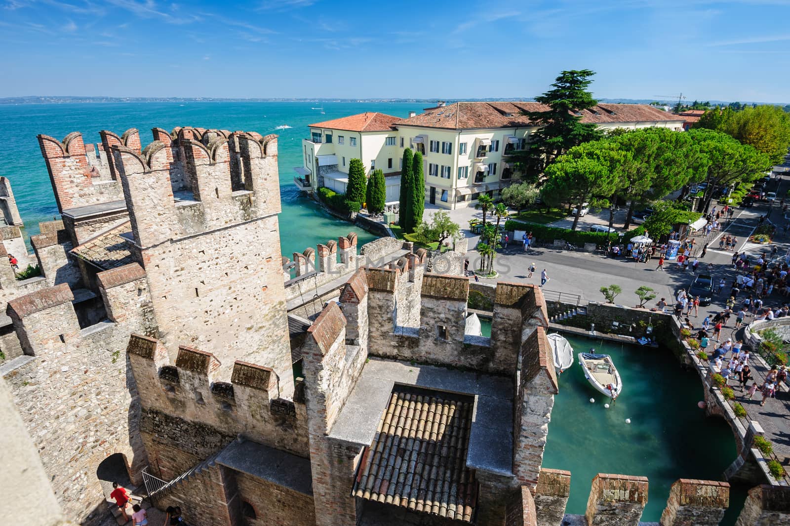 Medieval castle Scaliger in old town Sirmione on lake Lago di Garda, northern Italy by starush