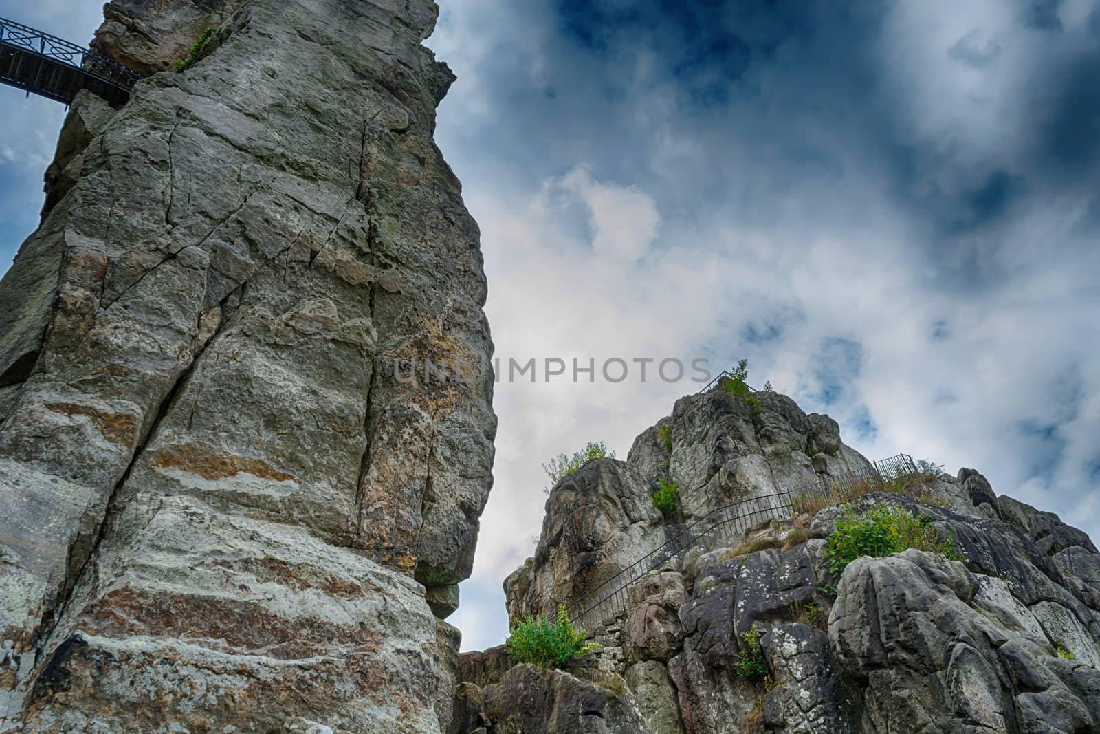 The Externsteine, striking sandstone rock formation in the Teutoburg Forest, Germany, North Rhine Westphalia