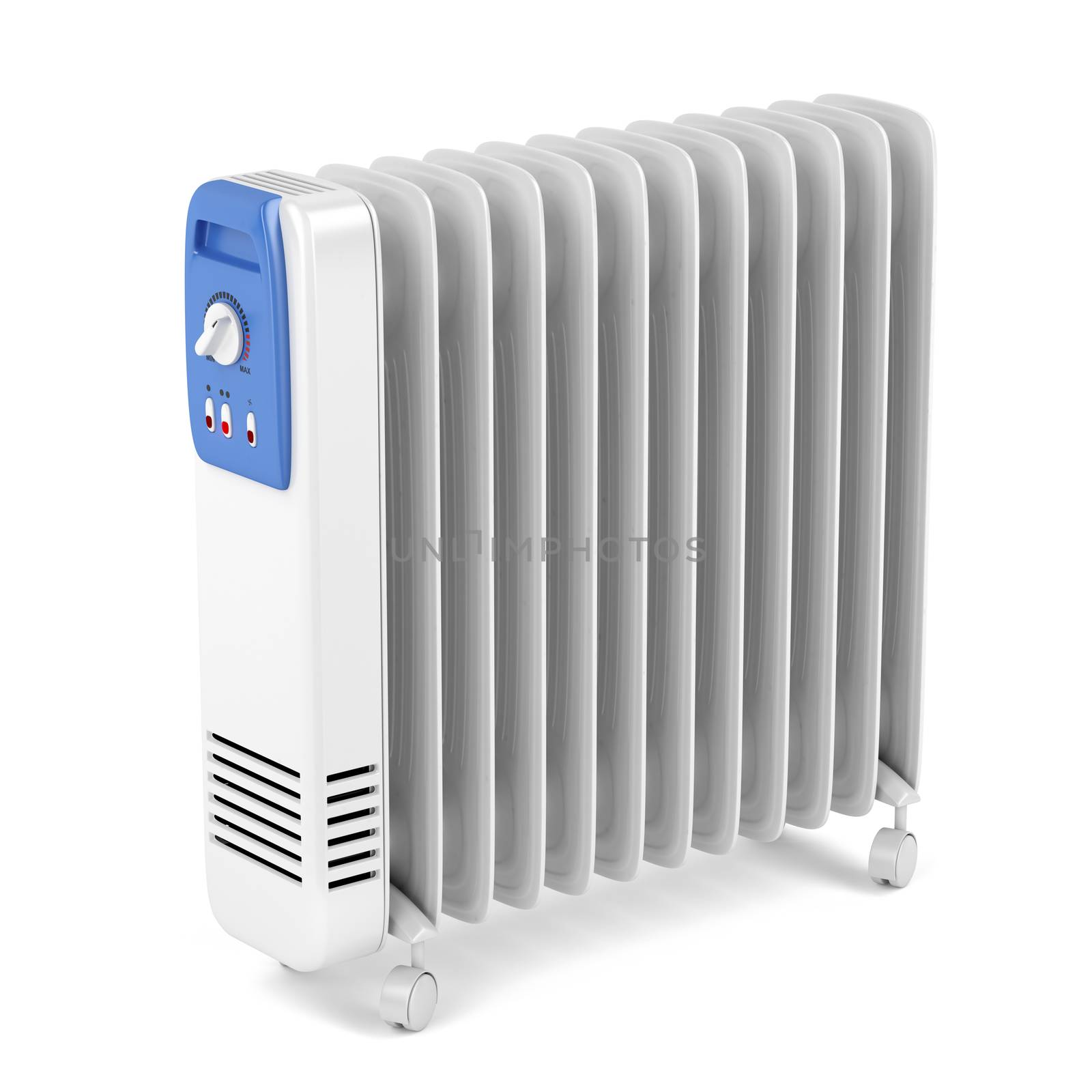 Electric oil filled heater on white background 