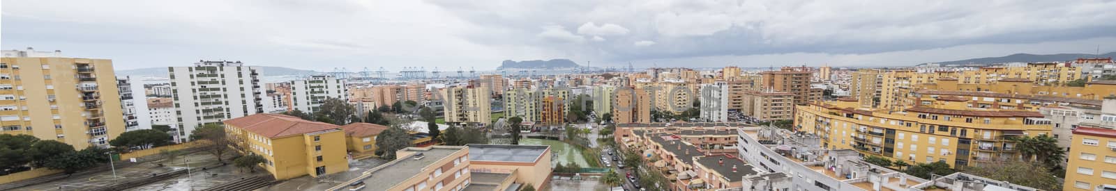 Panoramic view of Algeciras, the port and the rock of gibraltar, by max8xam