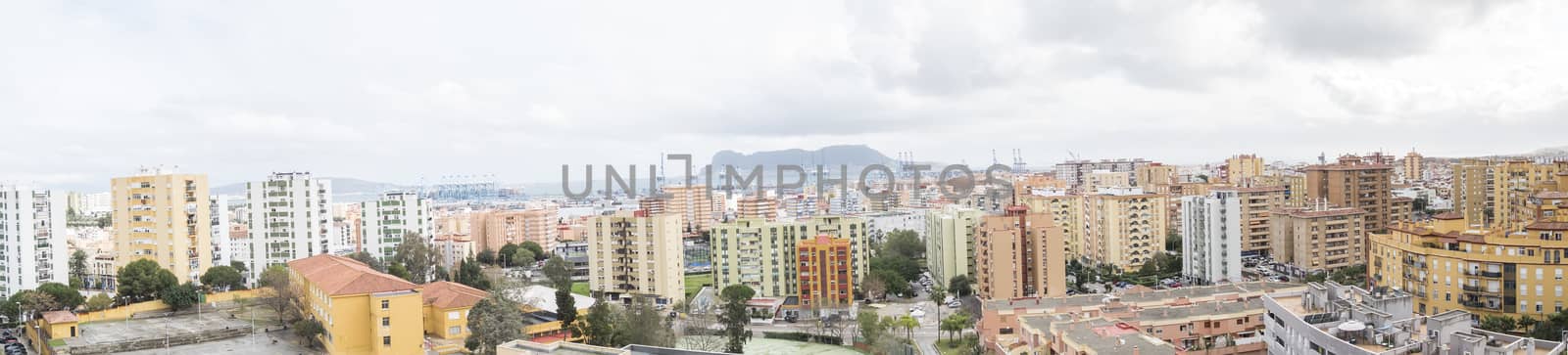 Panoramic view of Algeciras, the port and the rock of gibraltar, Cadiz, Spain