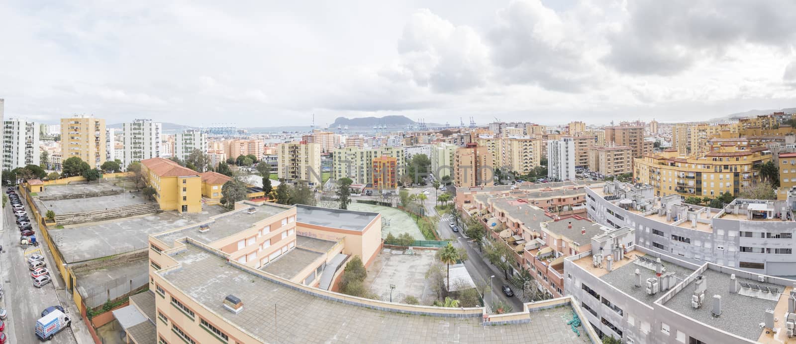 Panoramic view of Algeciras, the port and the rock of gibraltar, Cadiz, Spain