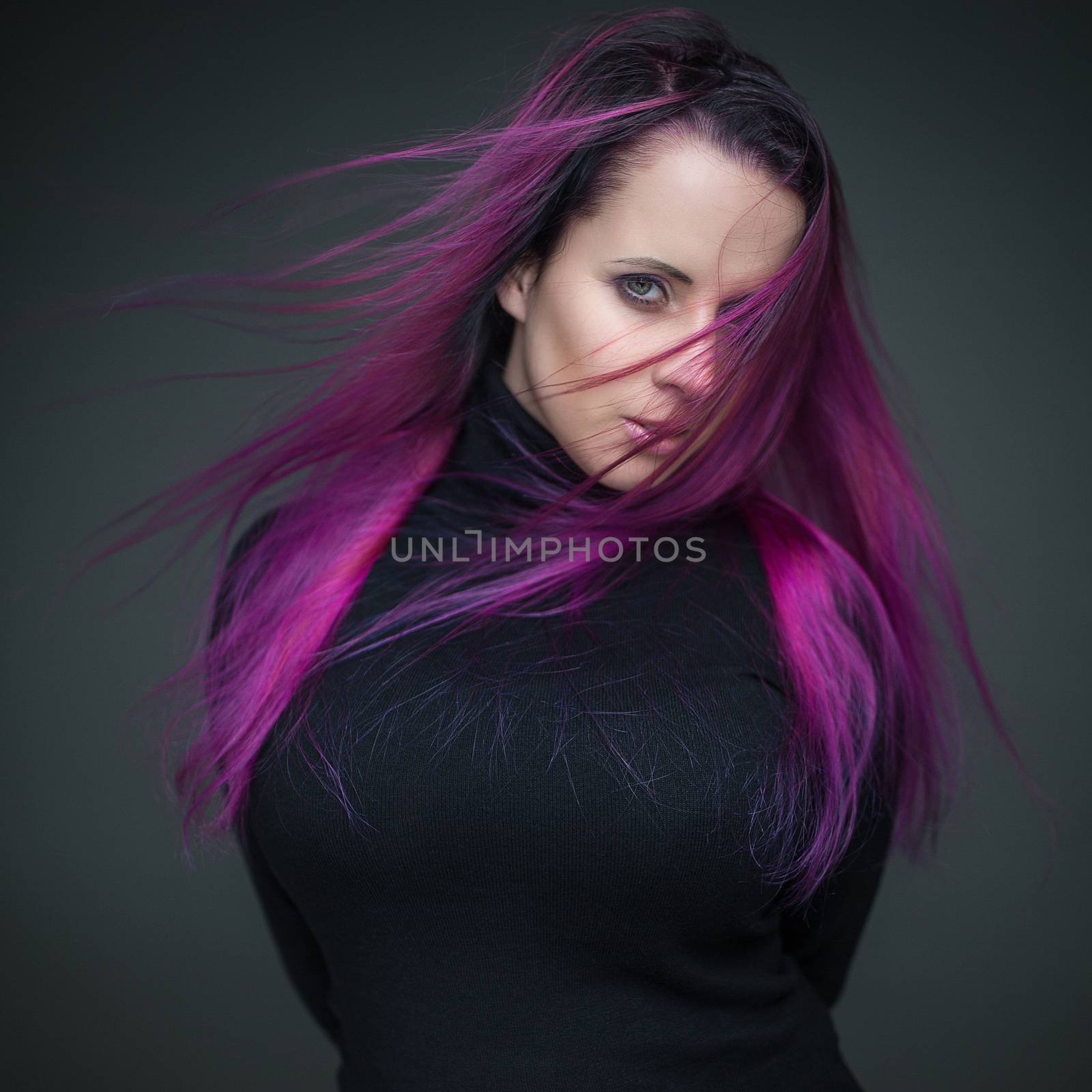 portrait attractive girl with styling violet hair