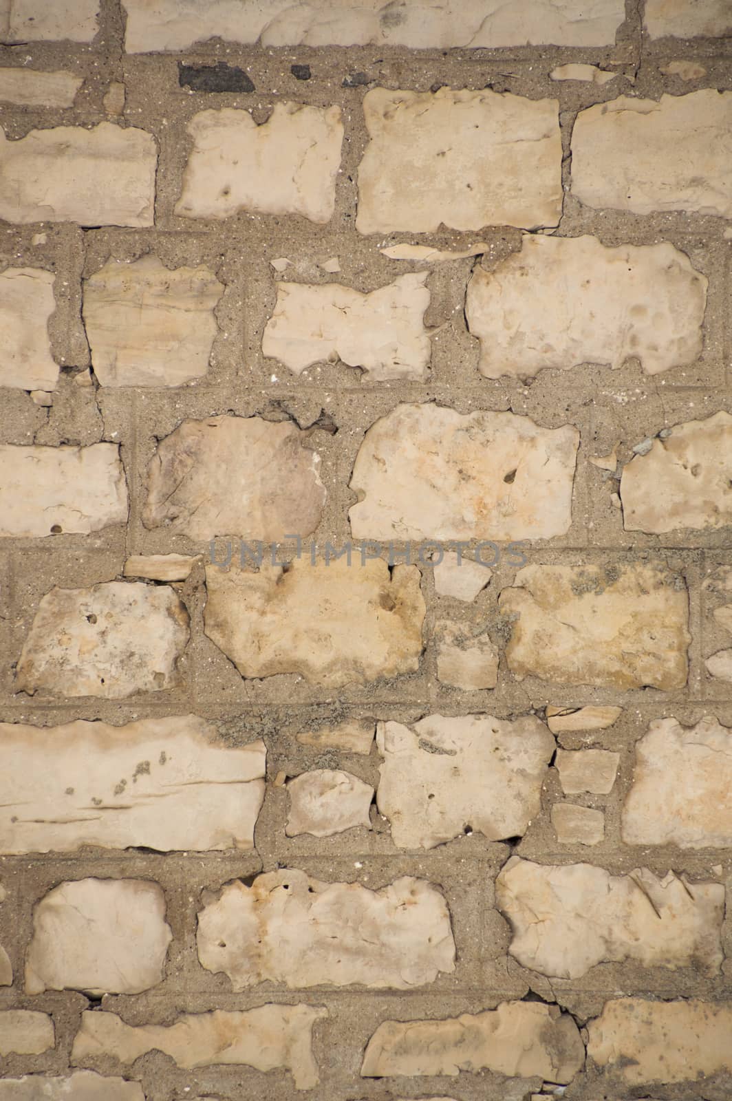Old limestone stone wall with mortar background by Sublimage