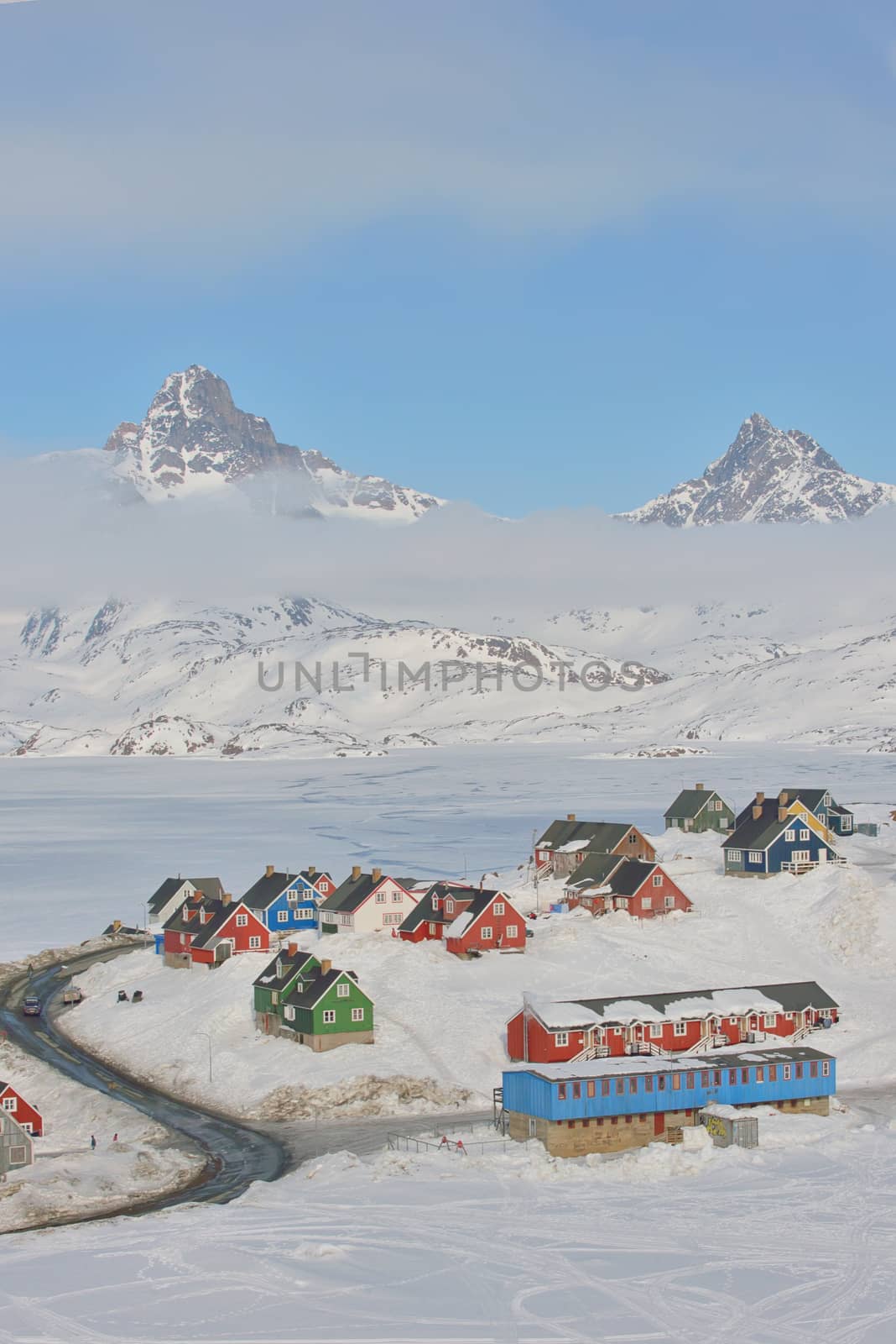 Colorful houses in spring time in Greenland