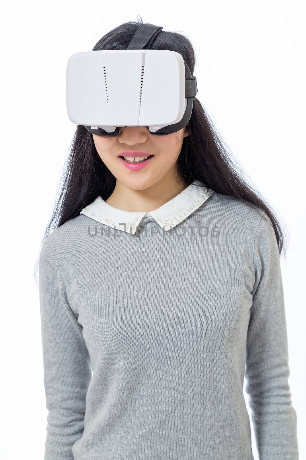 Teenage girl wearing 3D  VR goggles