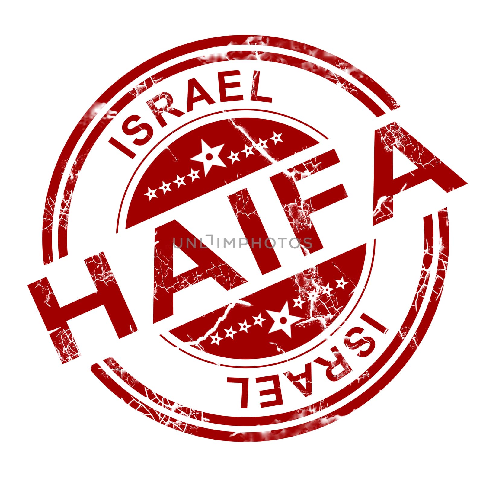 Red Haifa stamp with white background, 3D rendering