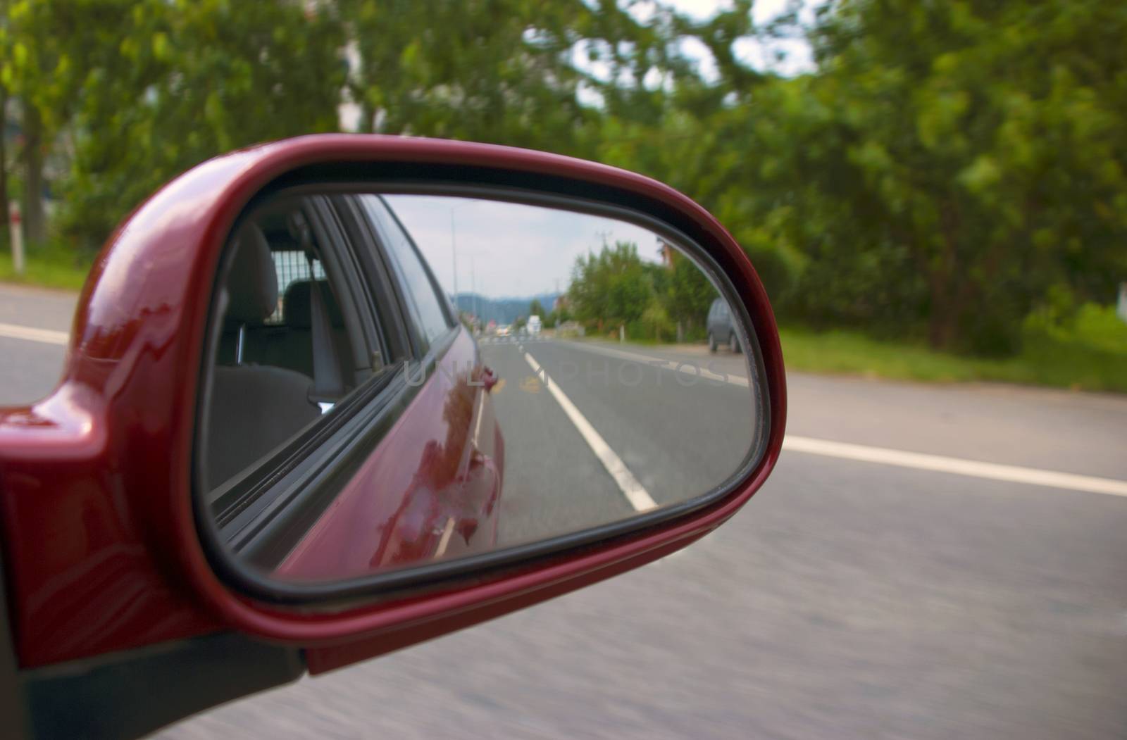 View of the car side mirror.