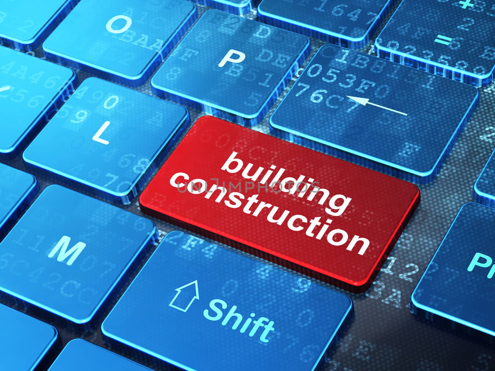 Building construction concept: computer keyboard with word Building Construction on enter button background, 3D rendering