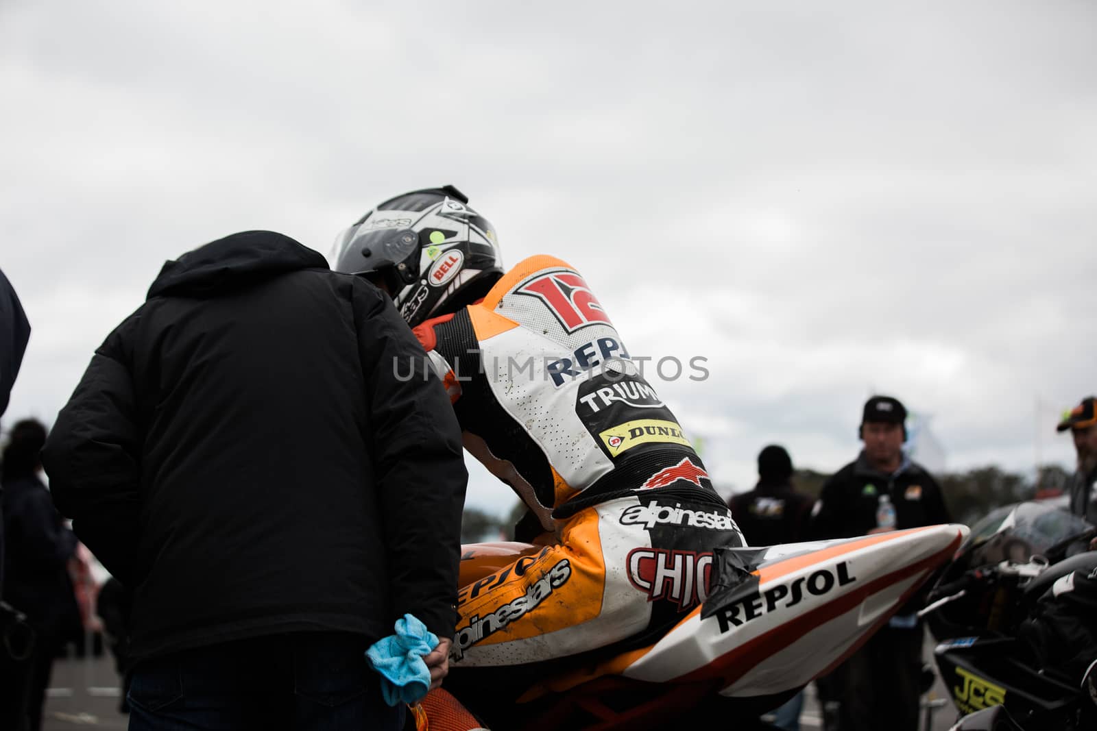 MELBOURNE/AUSTRALIA - OCTOBER 1, 2016: Some of the Supersport bikes getting ready for qualifying at the YMF Australian Superbiike Championshihp Round 6 at Winton Raceway, October 1, 2016.