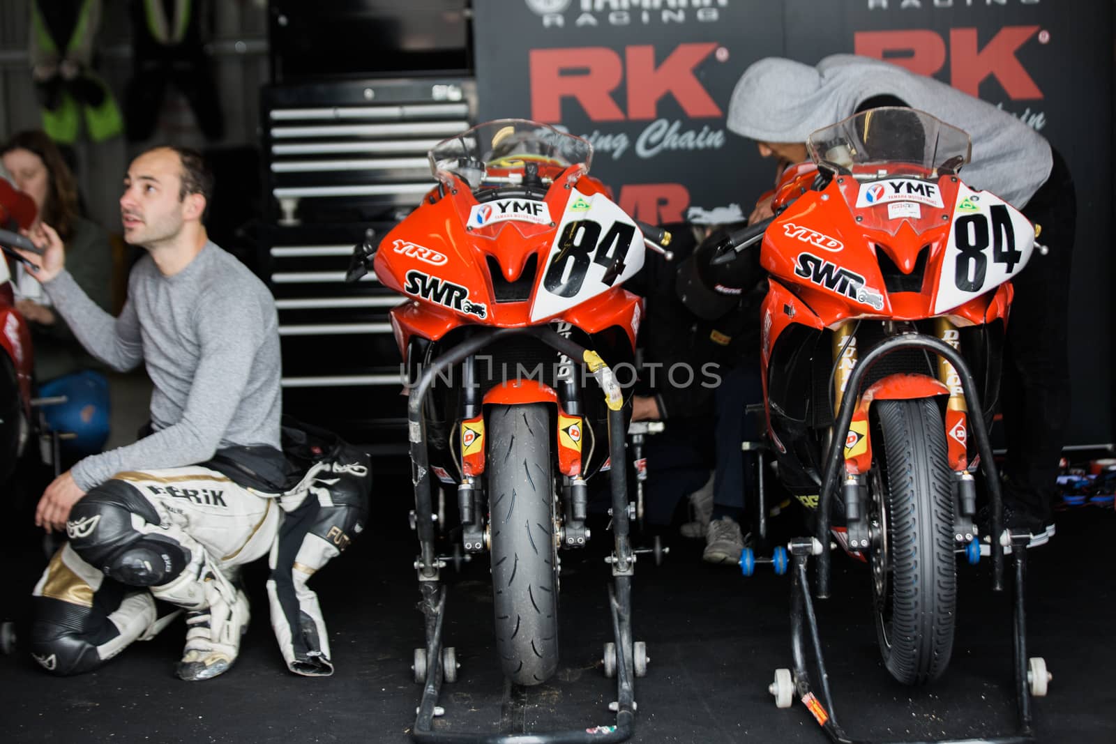 MELBOURNE/AUSTRALIA - OCTOBER 1, 2016: Some of the Supersport bikes getting ready for qualifying at the YMF Australian Superbiike Championshihp Round 6 at Winton Raceway, October 1, 2016.