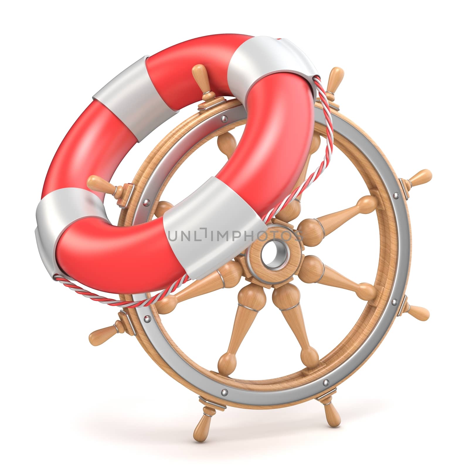 Wooden ship wheel and life buoy 3D by djmilic