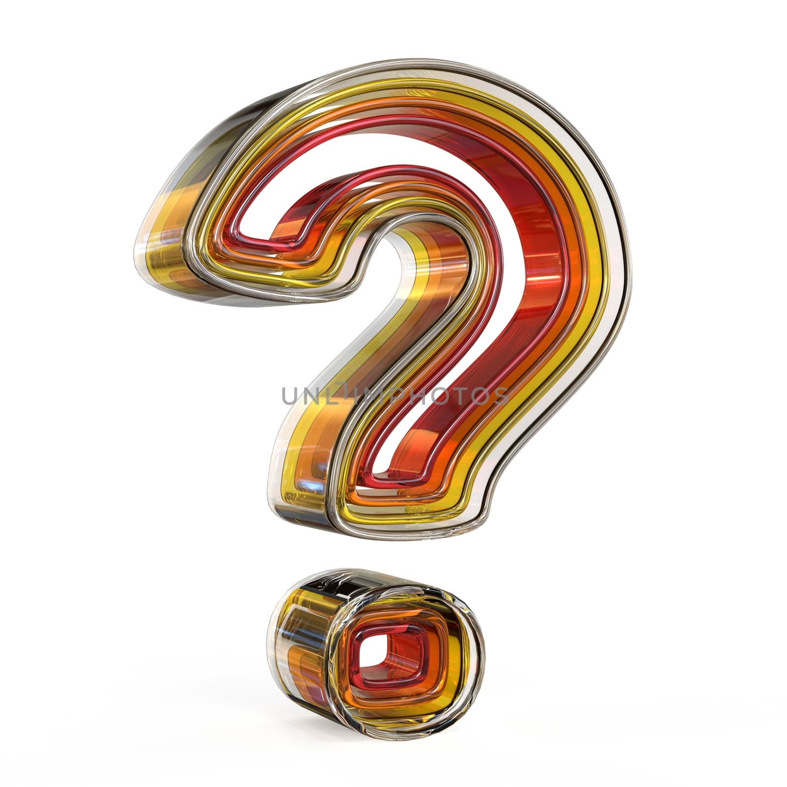Plastic layered transparent question mark. 3D render illustration isolated on white background