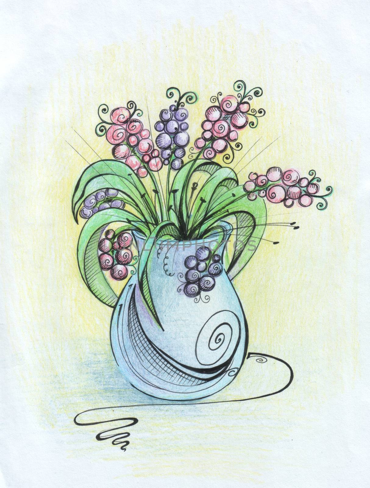 Still life - a vase of flowers painted pencil