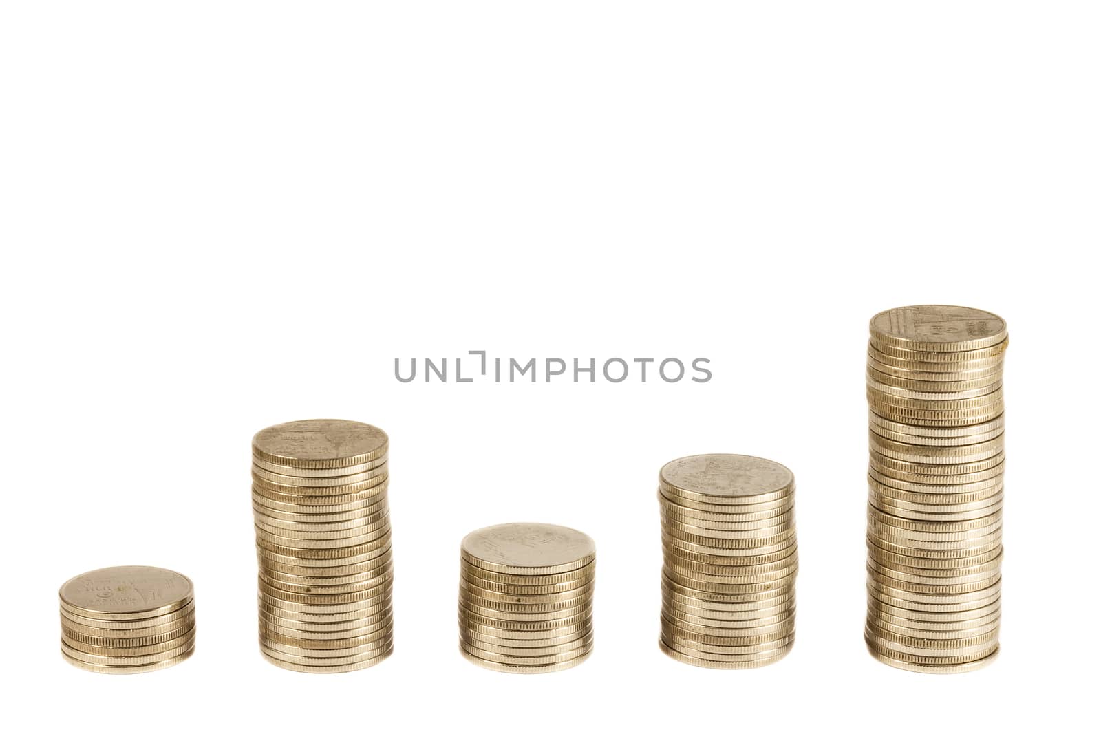 Thai coin stack on isolated background . financial concept .