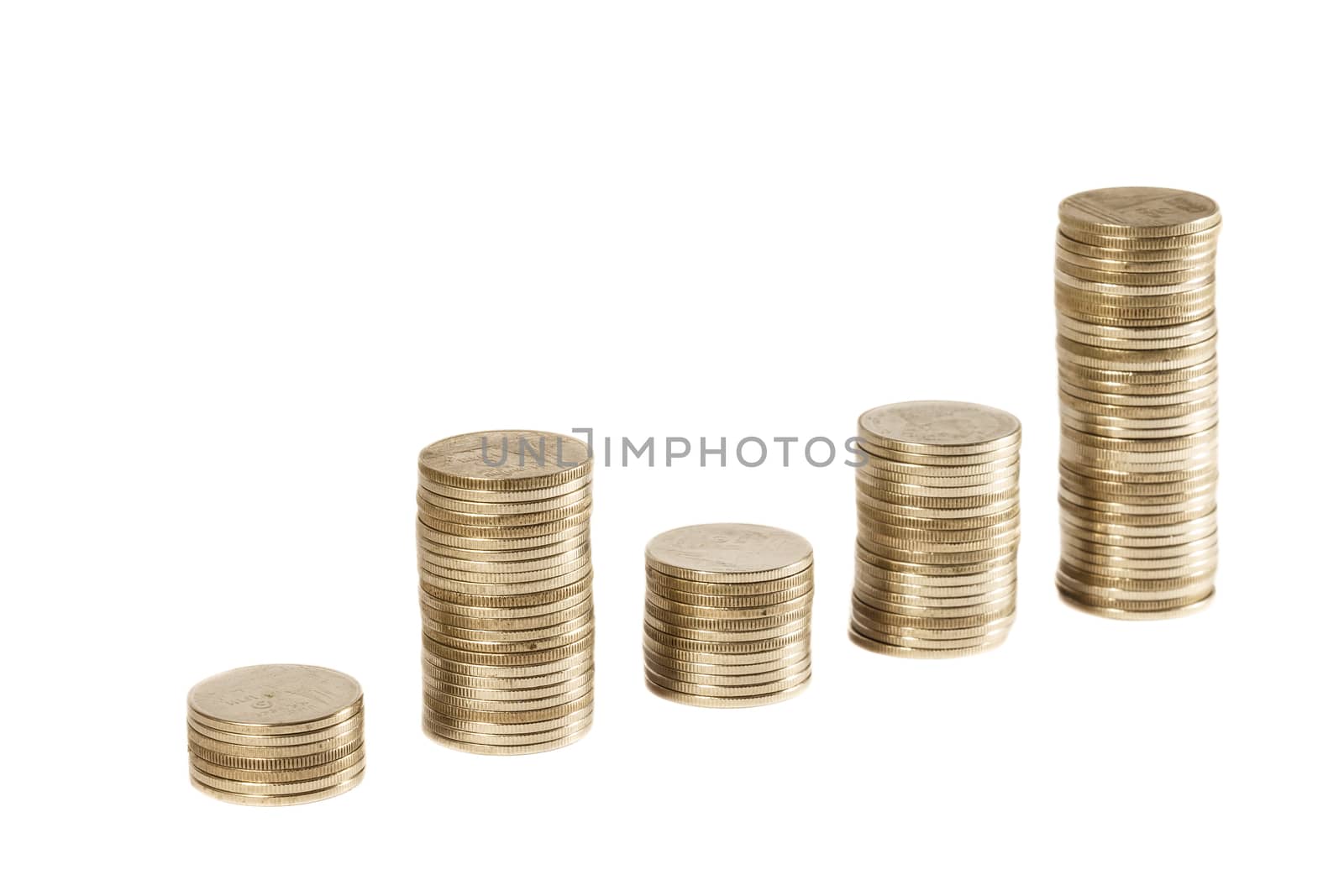 Thai coin stack on isolated background . financial concept .