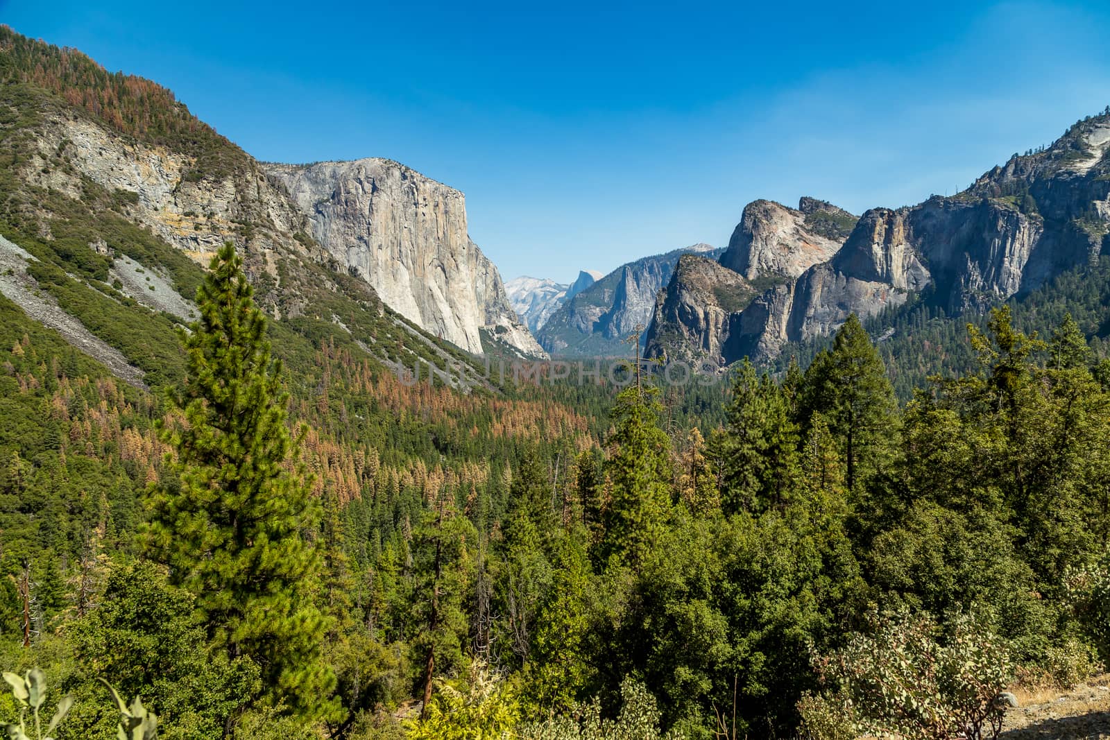 Tunnel View is a scenic overlook on State Route 41 in Yosemite National Park. The iconic and expansive view of Yosemite Valley from the view point have been seen and documented by visitors since it opened in 1933. Internationally renowned artists to casual tourists have painted, drawn, and photographed the dramatic scenery from here and nearby vantage points since the 19th century.