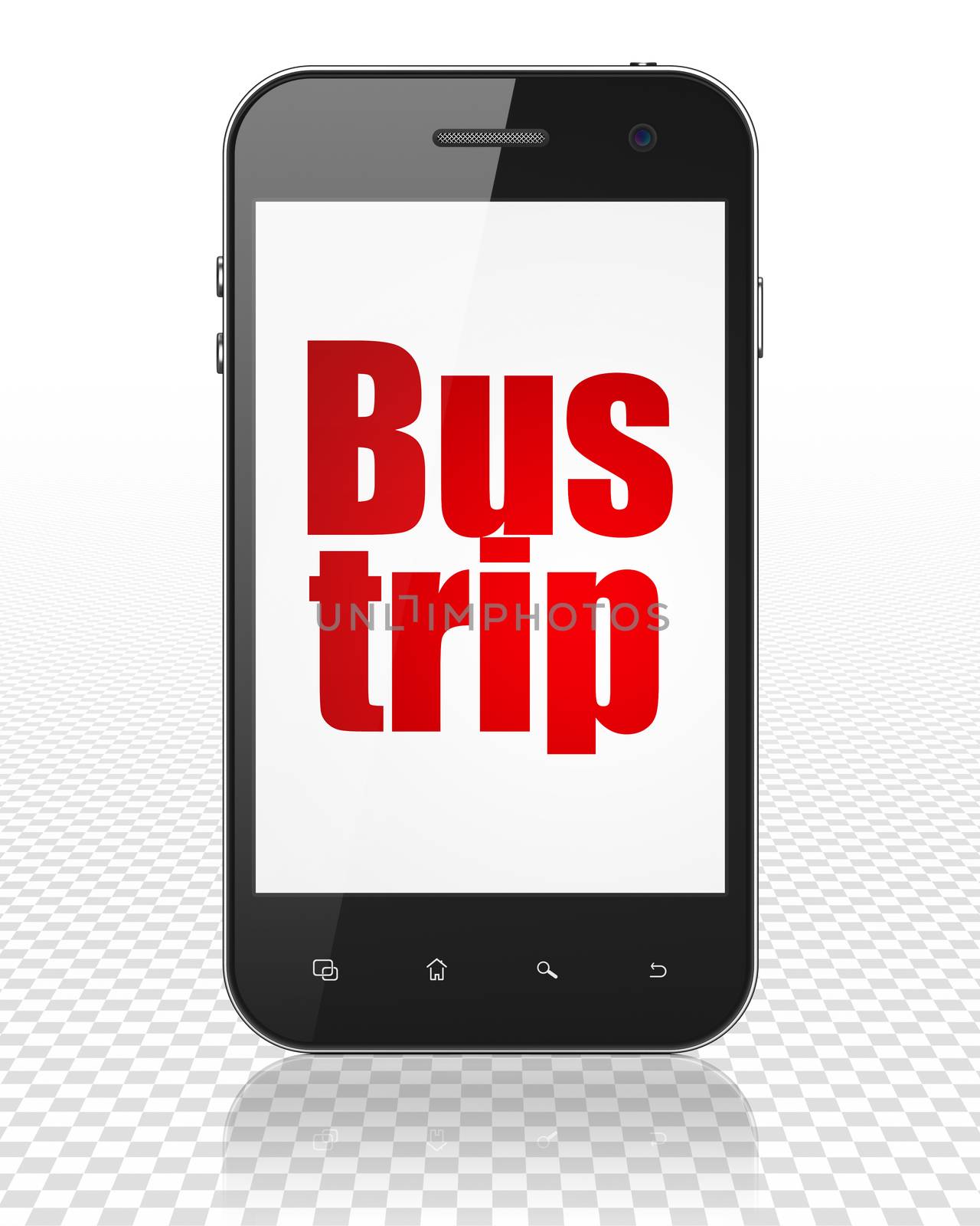 Travel concept: Smartphone with red text Bus Trip on display, 3D rendering