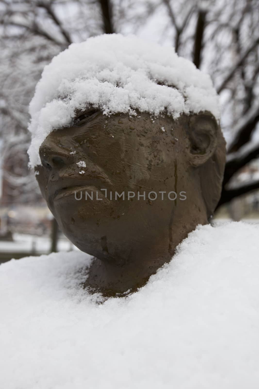 Brass statue of a women in Stamford park, CT, USA