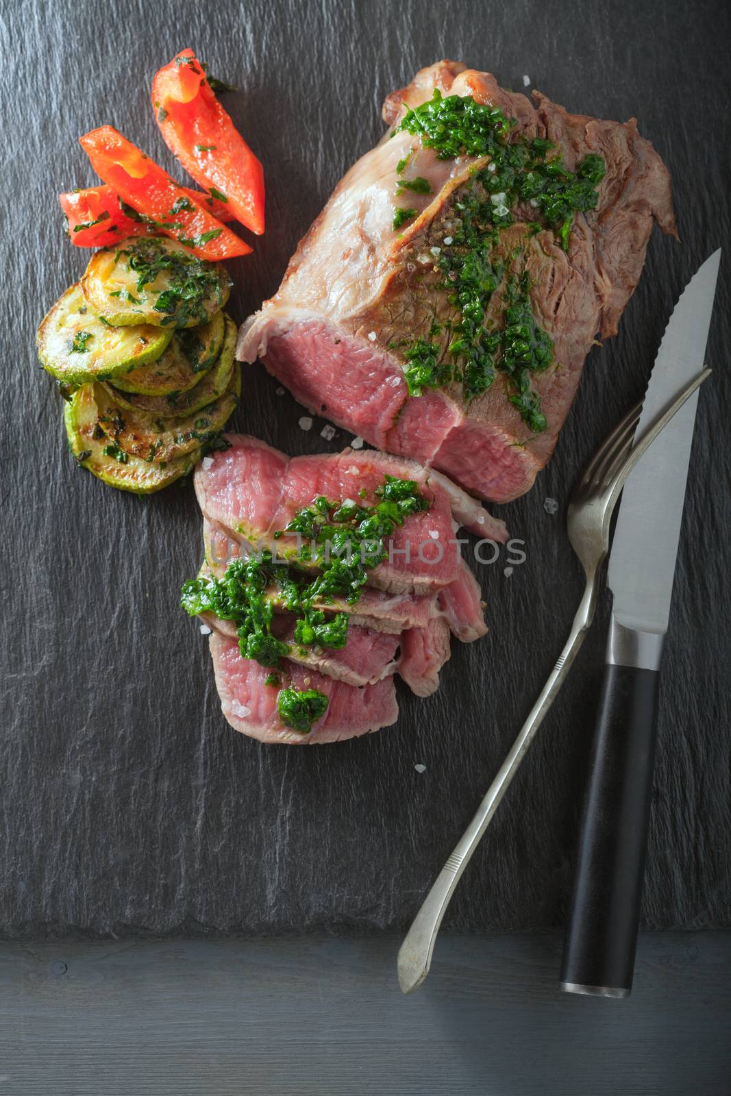 Roast Beef dinner with roasted zucchini by supercat67