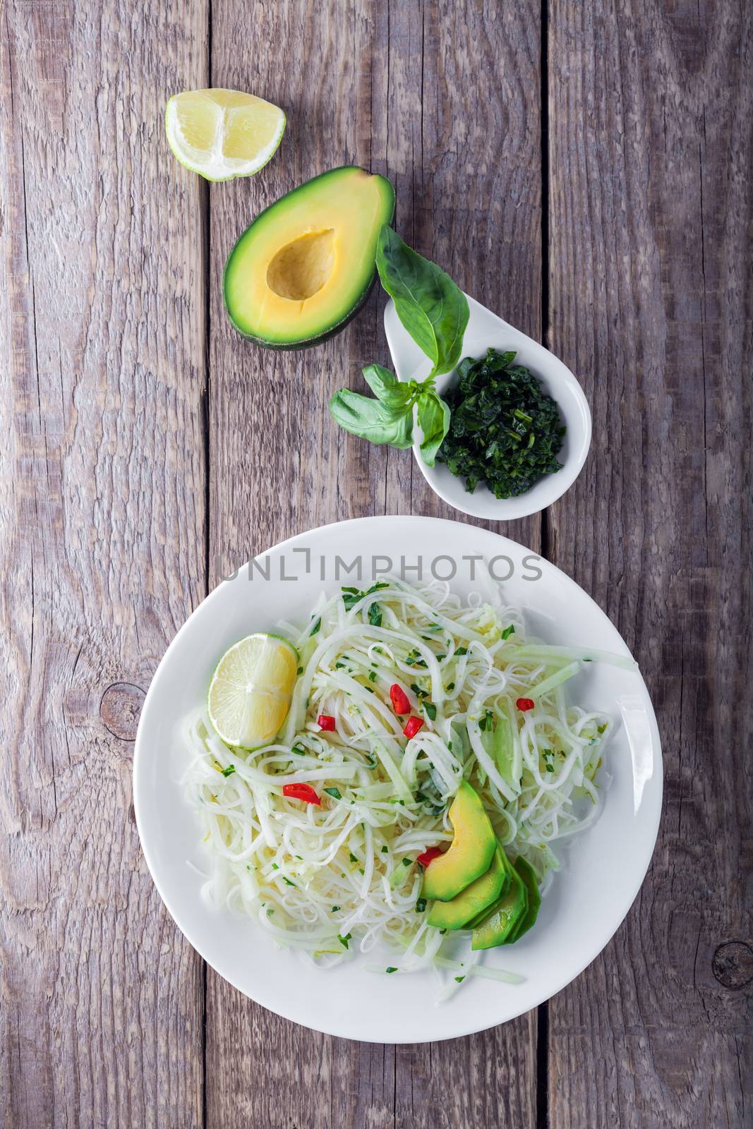 Spicy kohlrabi noodles on a table by supercat67