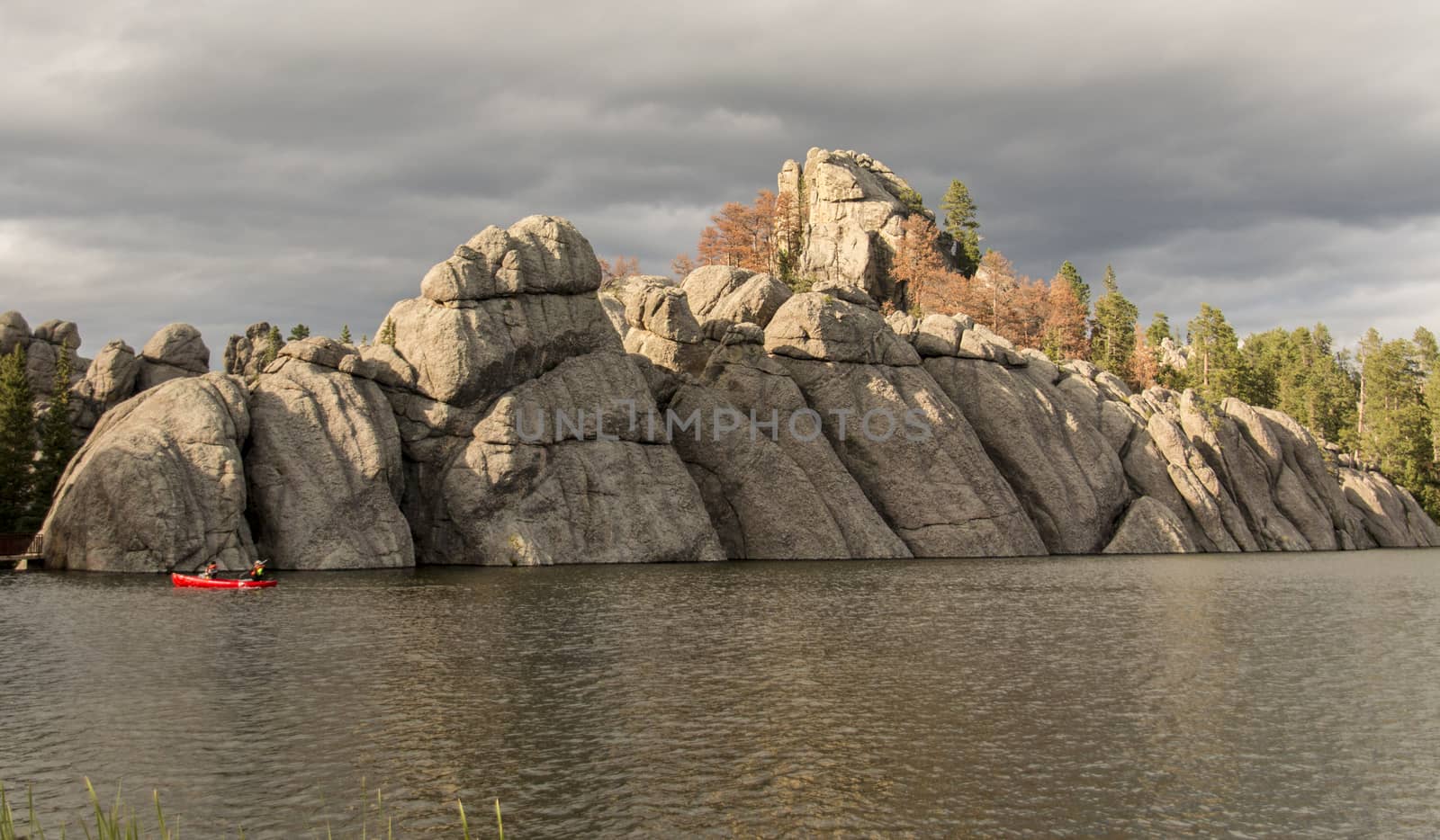 An unusual rock formation on the bank of Sylvan Lake in South Dakota.