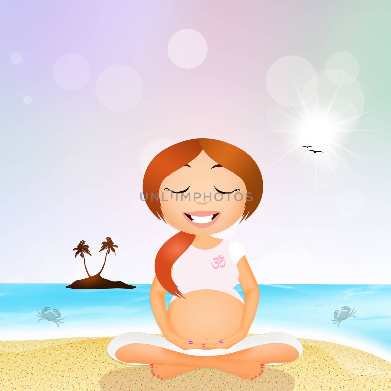 a pregnant woman doing yoga on the beach by adrenalina