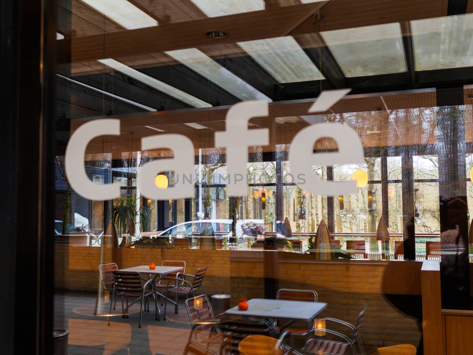 Modern Classical Design Coffee Shop Cafe Restaurant Blurred Sign on Glass Window