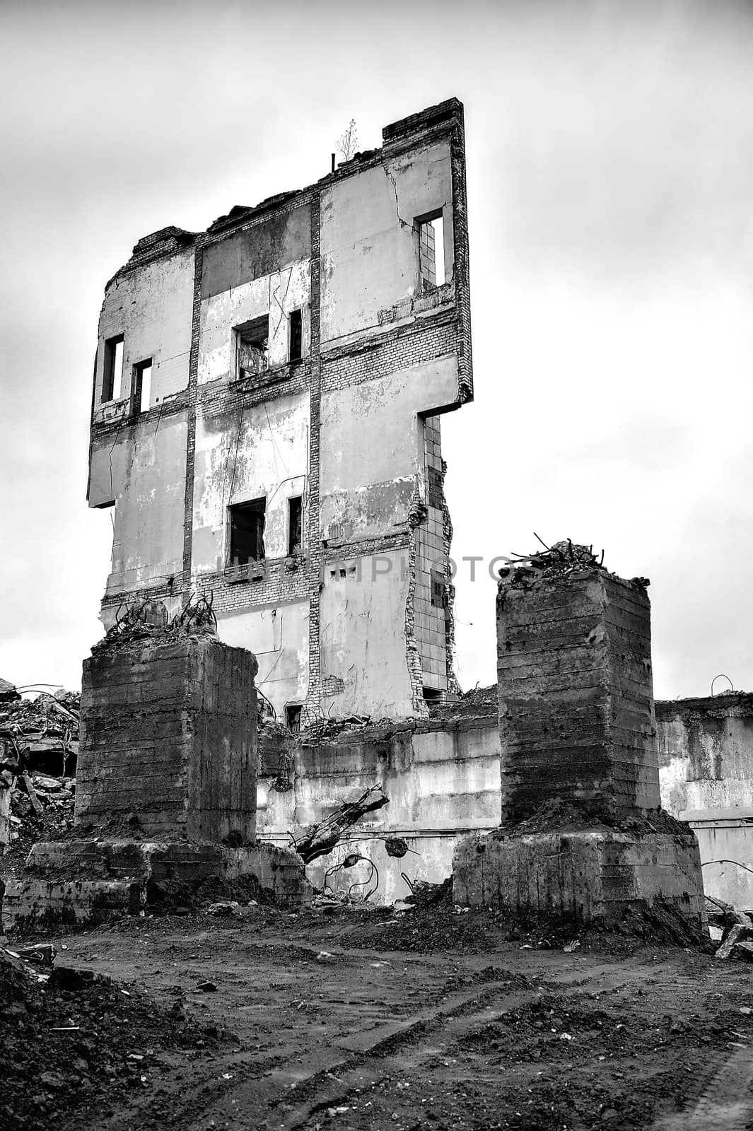 Pieces of Metal and Stone are Crumbling from Demolished Building Floors