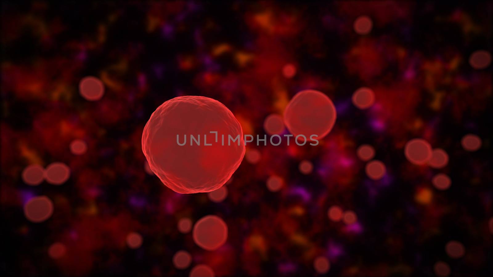 3d rendering of red cell in front and other red cells in background.