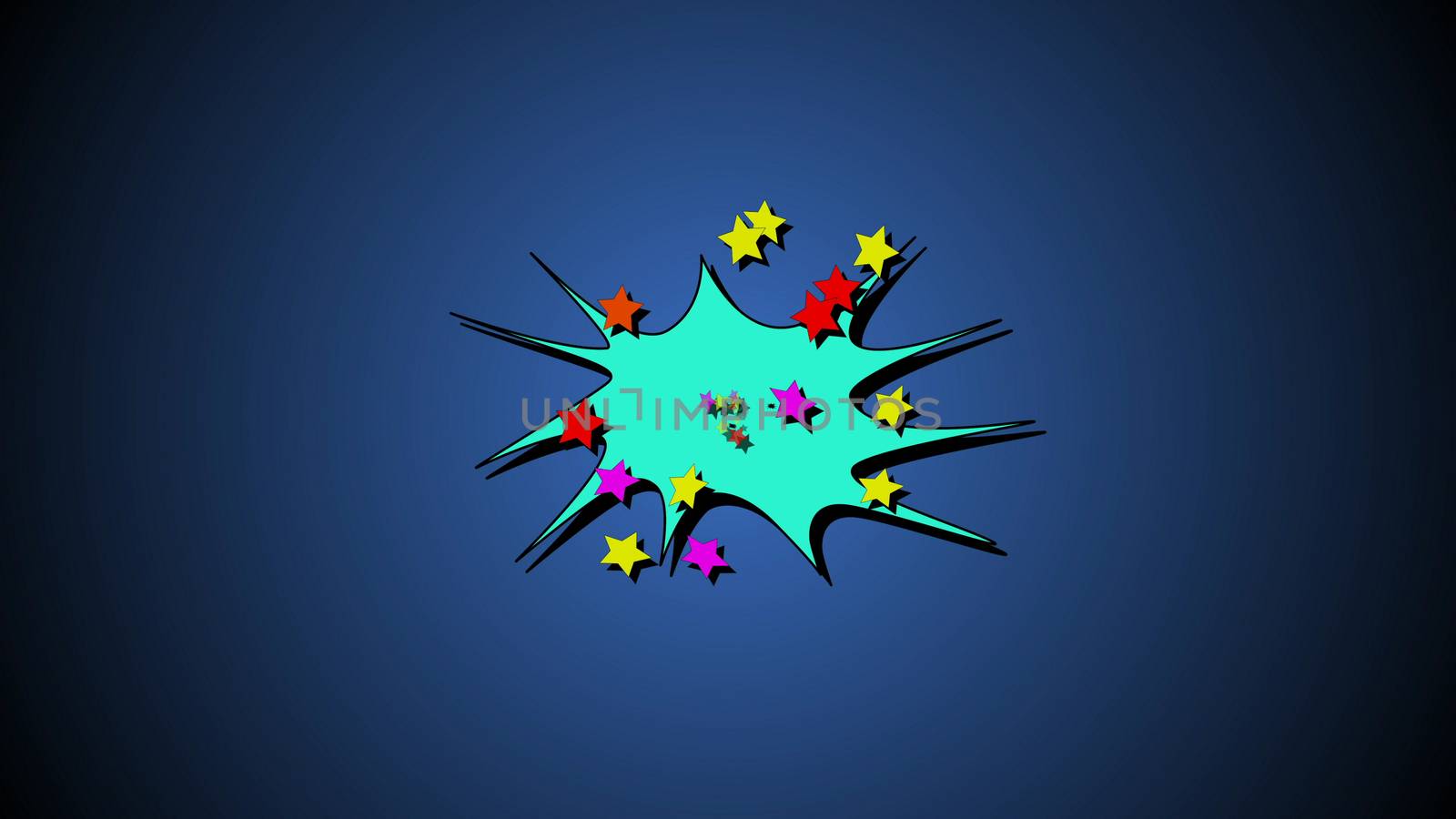 3d illustration of comic boom explode with stars