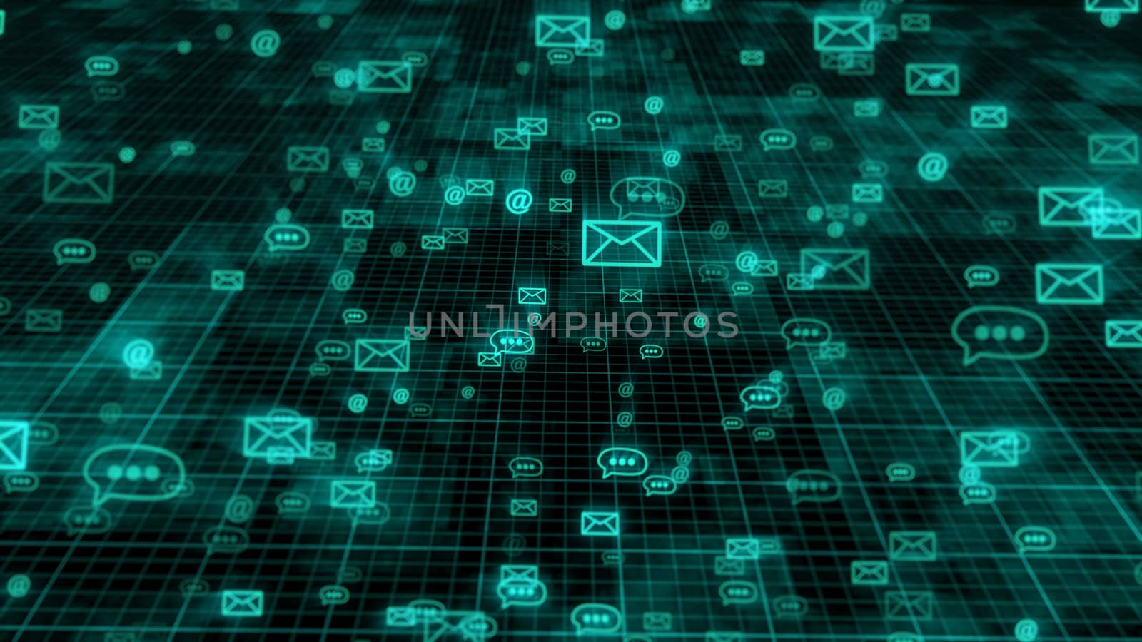 3d illustration of internet message technology on a dark backdrop.