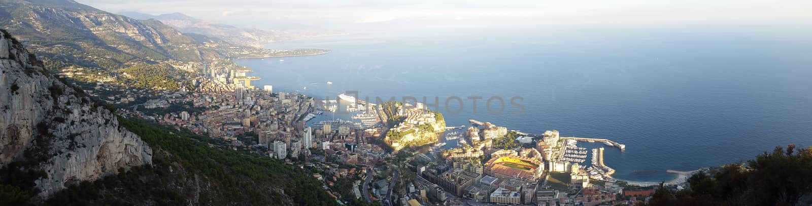 Beautiful Panoramic View of the Principality of Monaco and the Mediterranean Sea