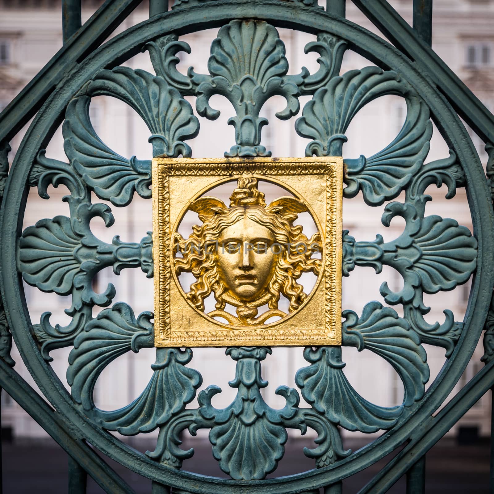 Turin, Italy. Detail of the original fence of the Royal Palace