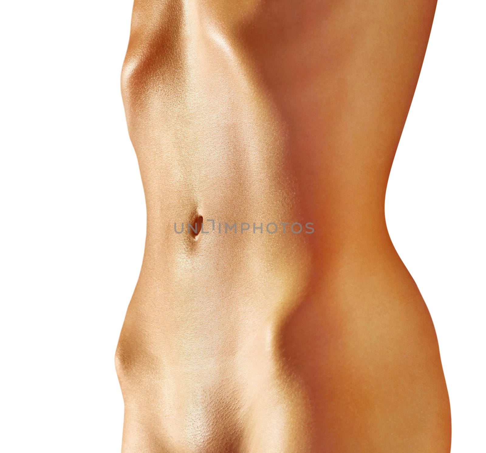 abdomen of woman, isolated on white background