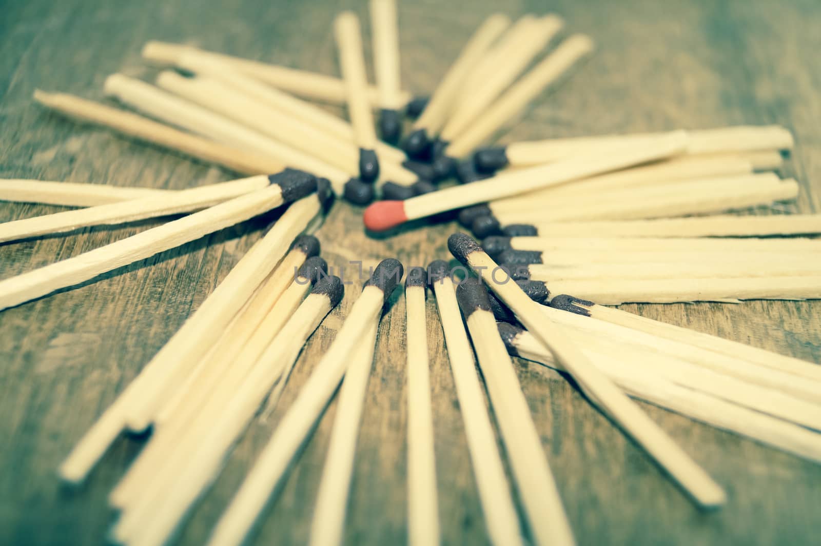 matches laid out in a circle on wooden background by Oleczka11