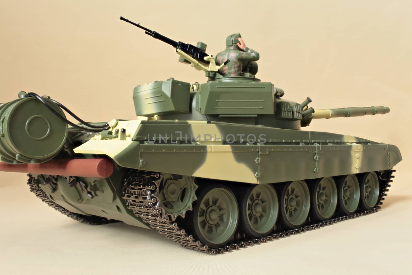 figure commander at Soviet tank T-72 model side rear view
