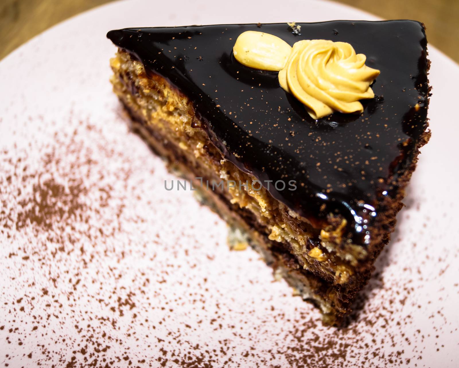 a piece of chocolate cake with nuts cocoa by Oleczka11