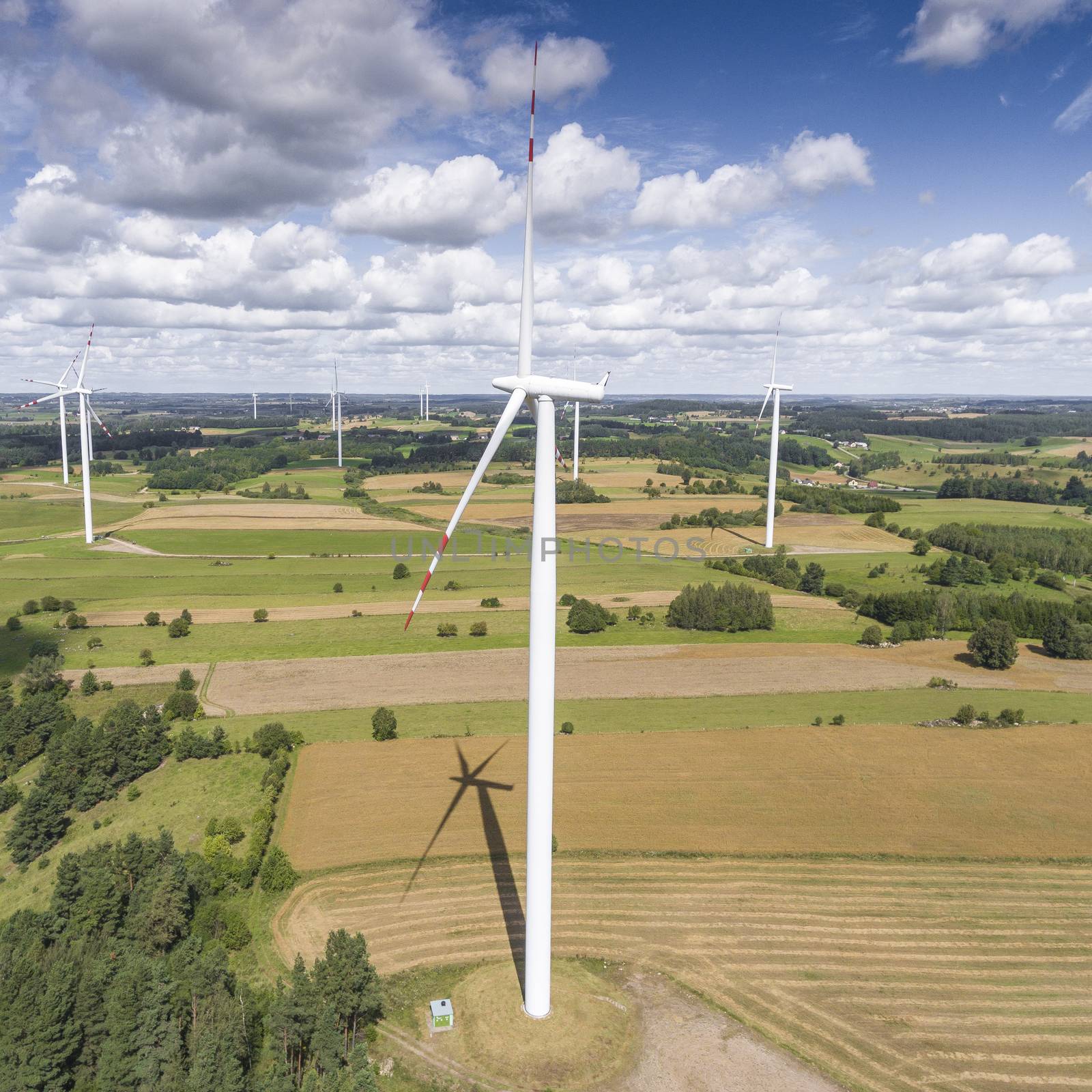 Wind turbines in Suwalki. Poland. View from above. Summer time. by mariusz_prusaczyk