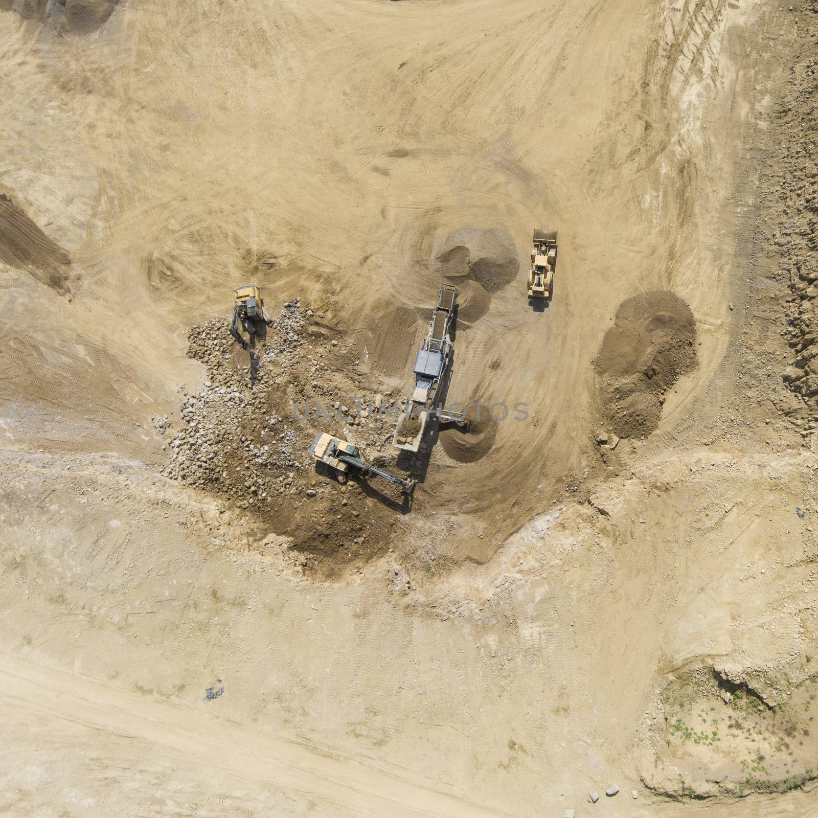 Aerial view over the building materials processing factory. Sand by mariusz_prusaczyk