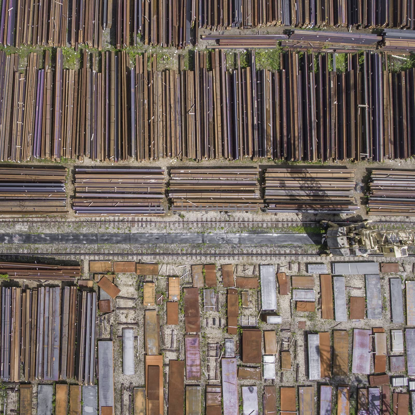 Industrial storage place, view from above. Steel elements.