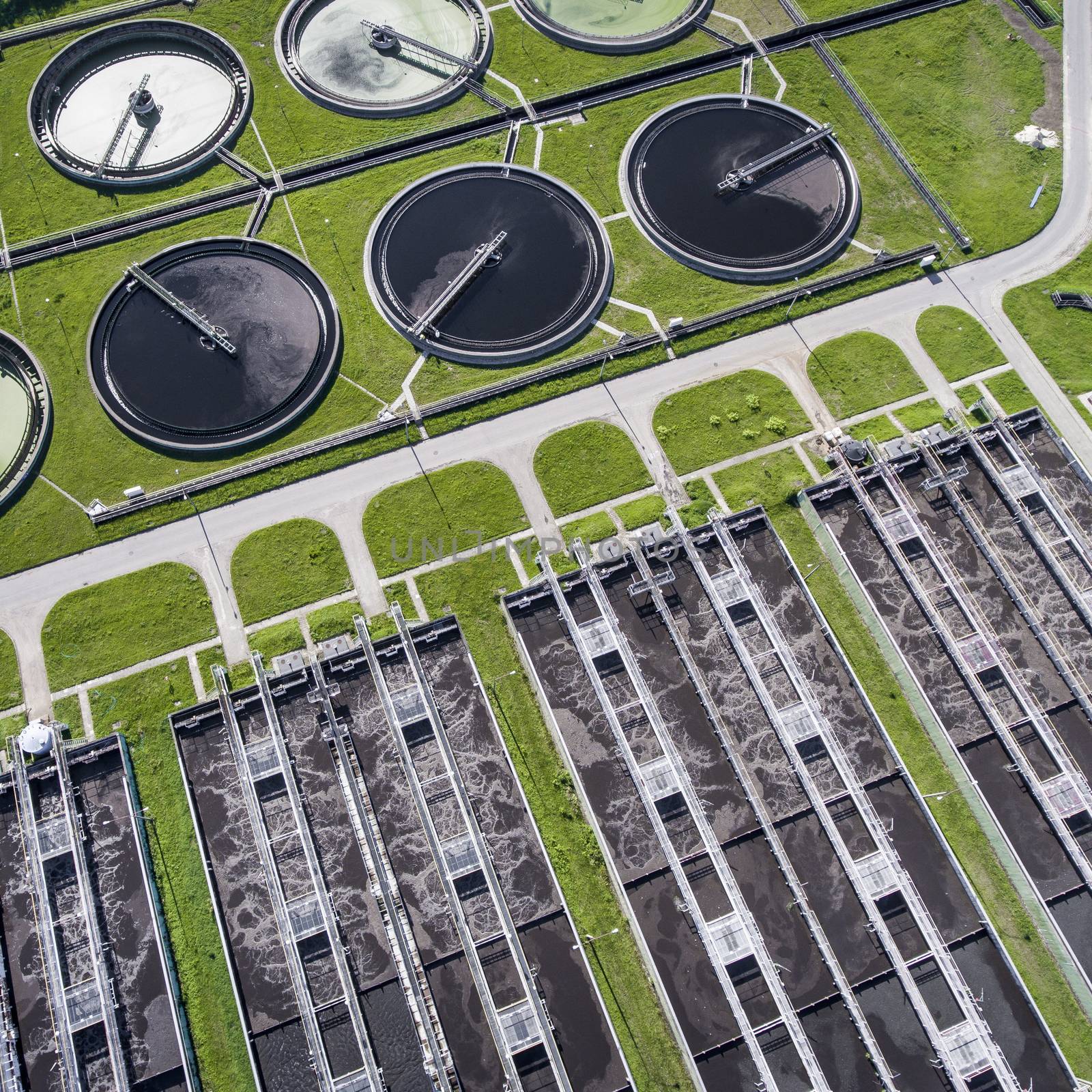 Aerial view of sewage treatment plant in Poland.