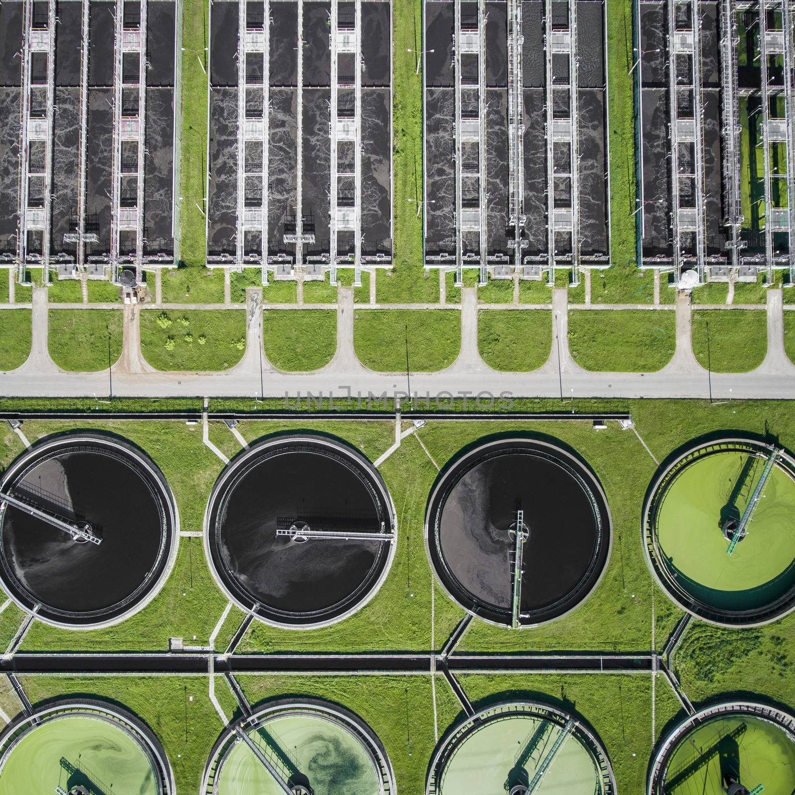 Aerial view of sewage treatment plant in Poland.