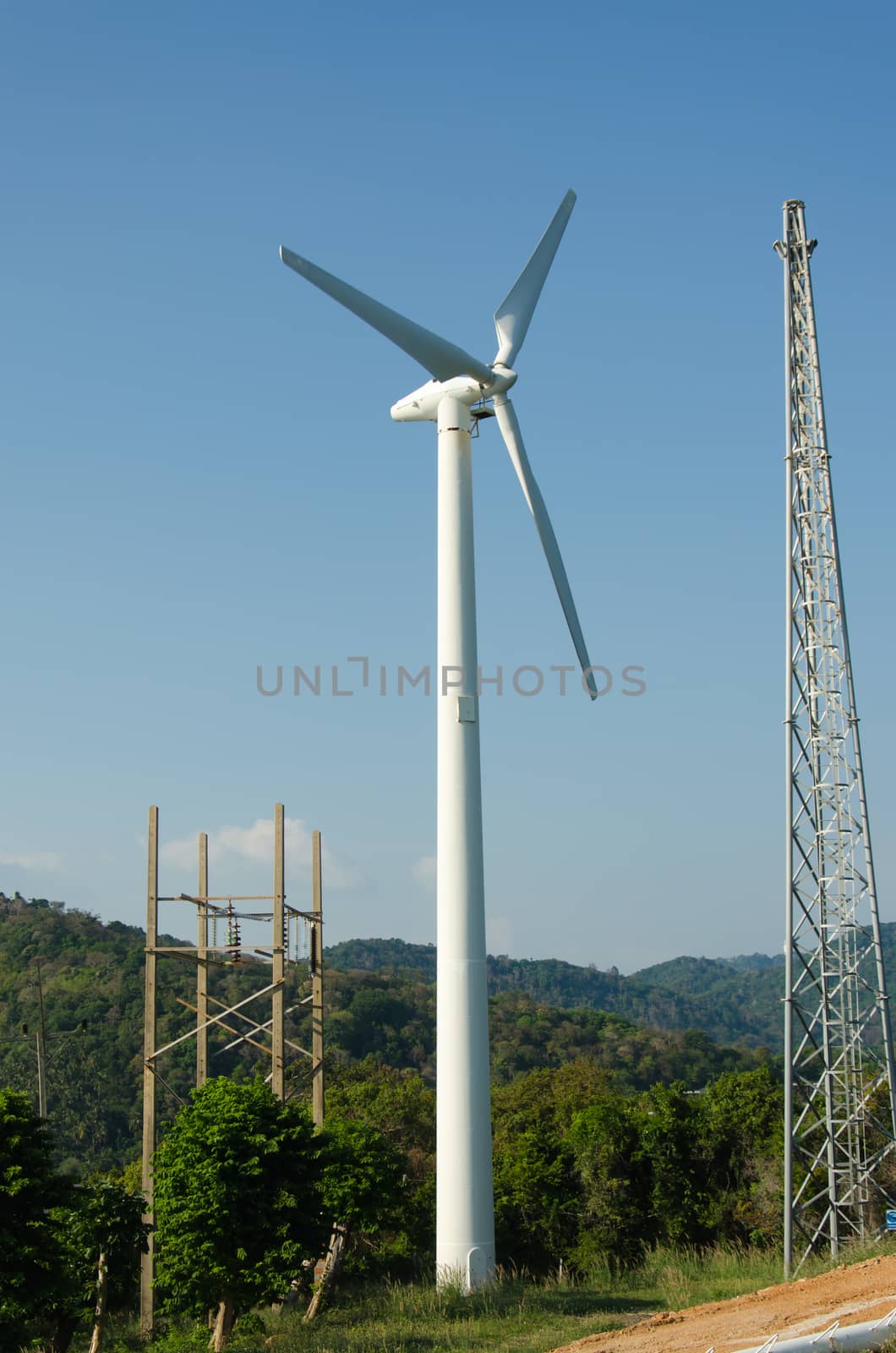 Wind turbines on mountain by aoo3771