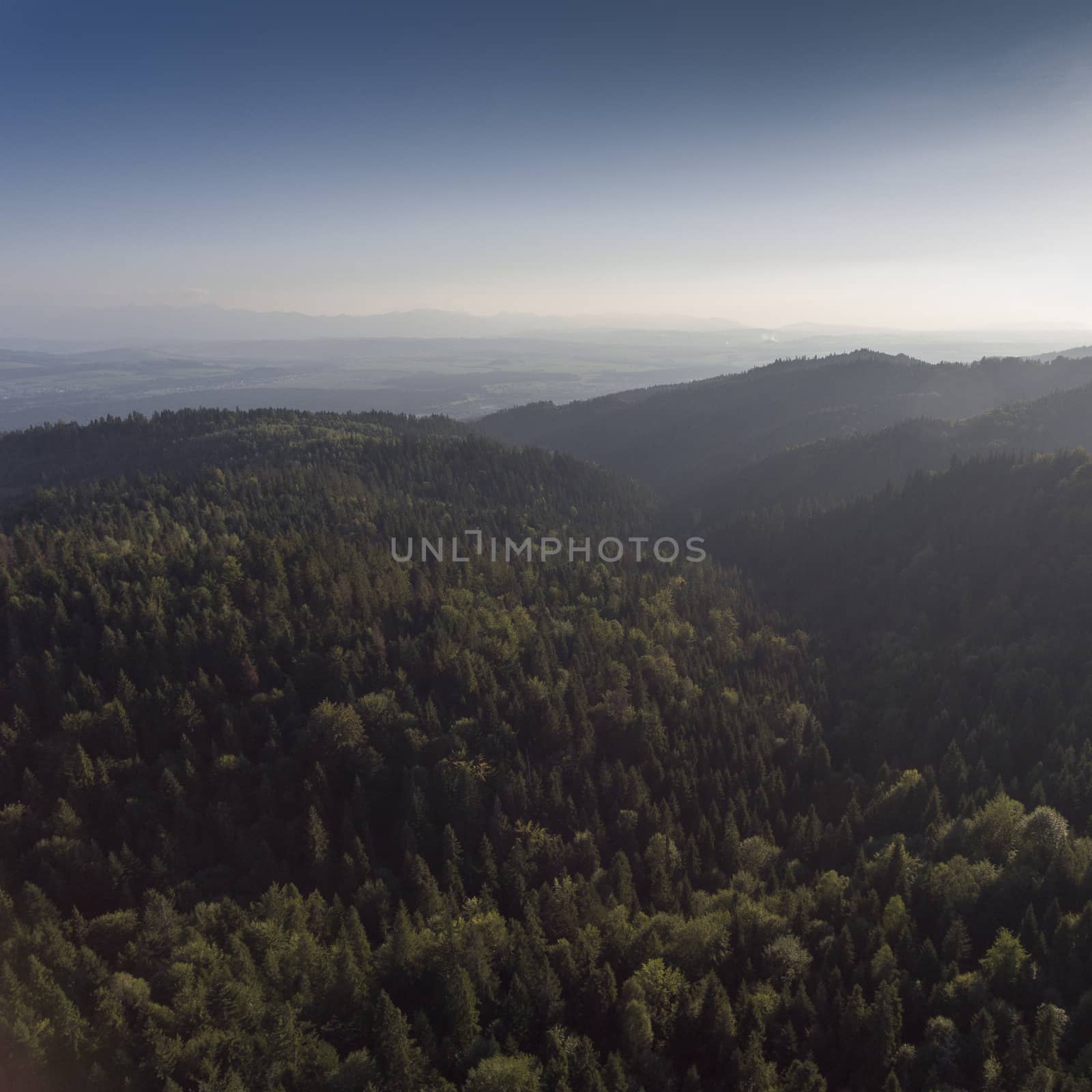 Mountain landcsape at summer time in south of Poland. View from above.