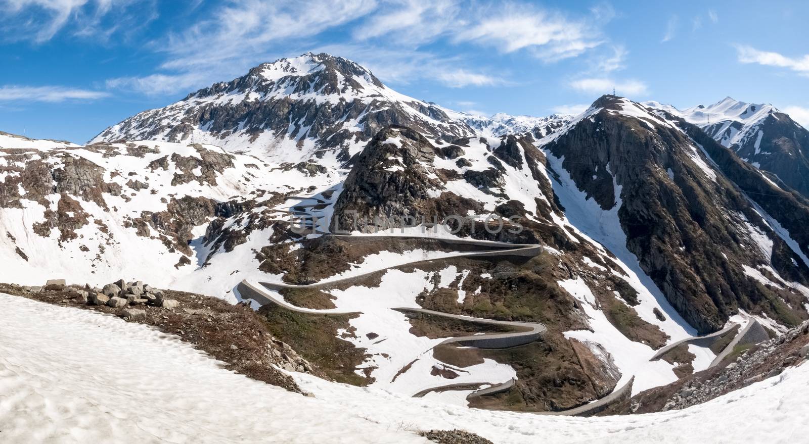 Gotthardpass, Switzerland: view of the valley of Tremola. The pass is still a lot of snow in the winter