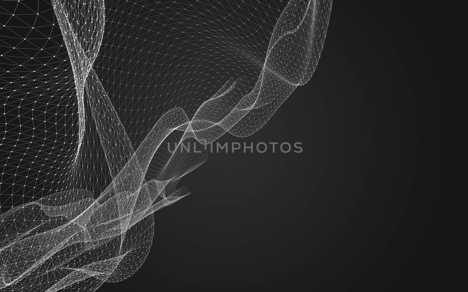 Abstract polygonal space low poly dark background with connecting dots and lines. Connection structure. 3d rendering