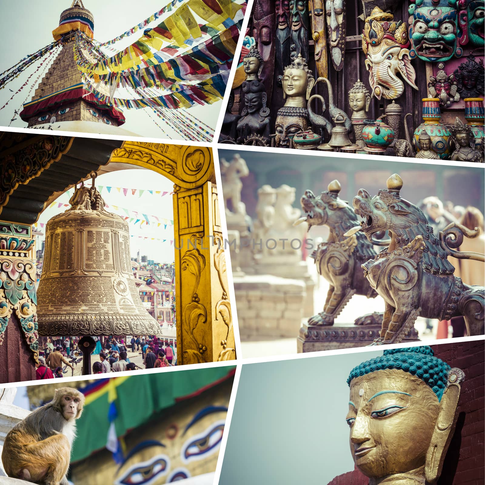 Collage of Kathmandu (Nepal) images - travel background (my phot by mariusz_prusaczyk