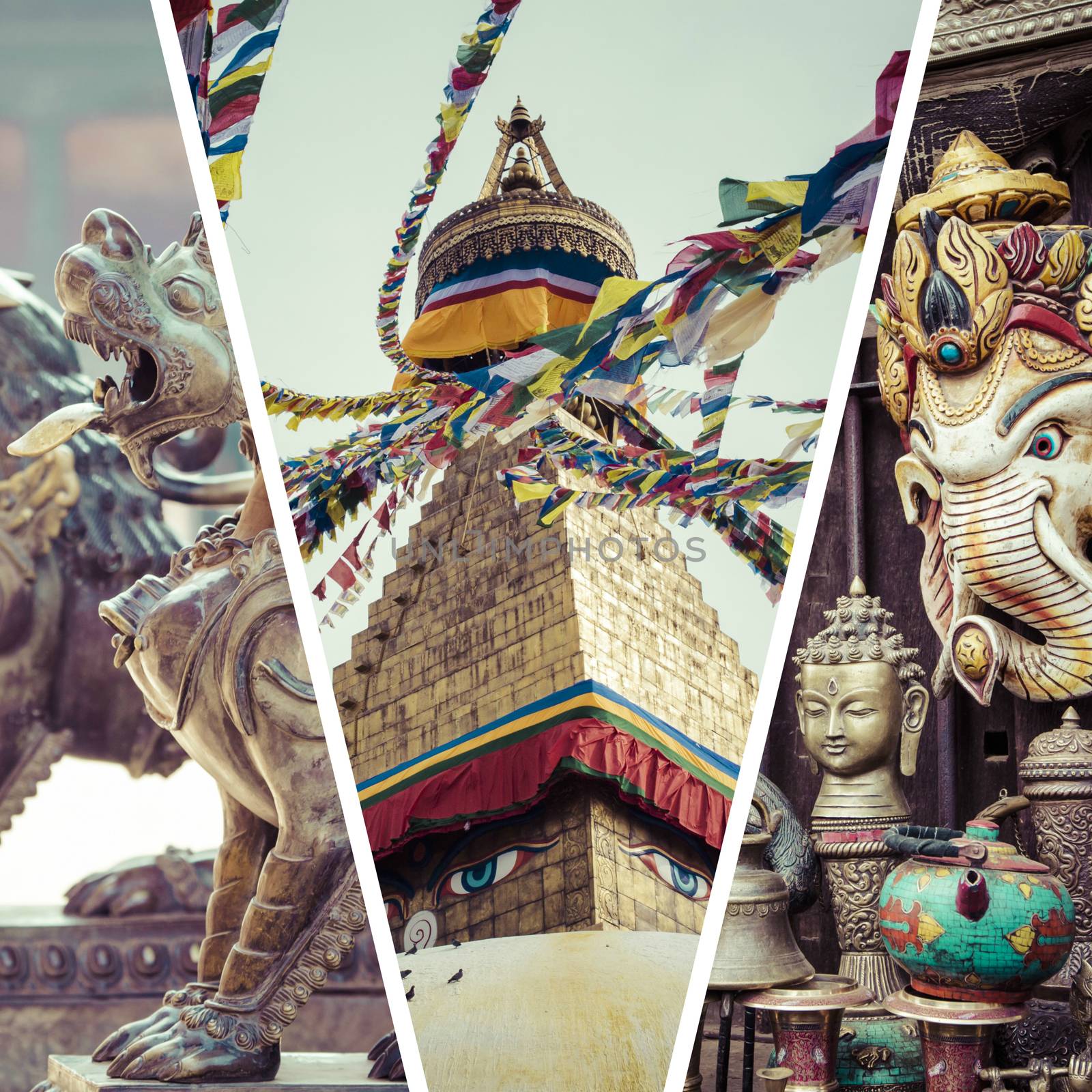 Collage of Kathmandu (Nepal) images - travel background (my phot by mariusz_prusaczyk