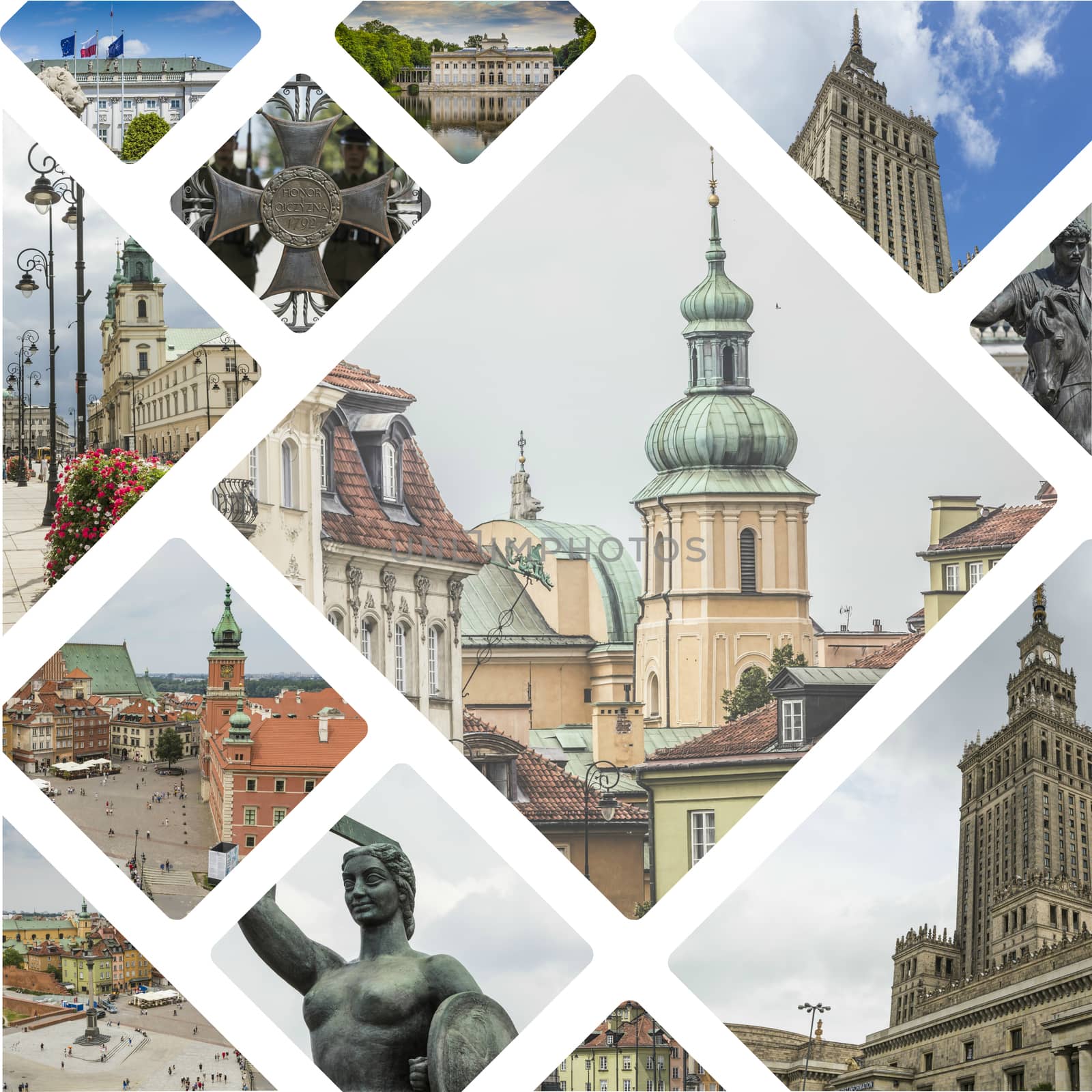 Collage of Warsaw (Poland) images - travel background (my photos by mariusz_prusaczyk